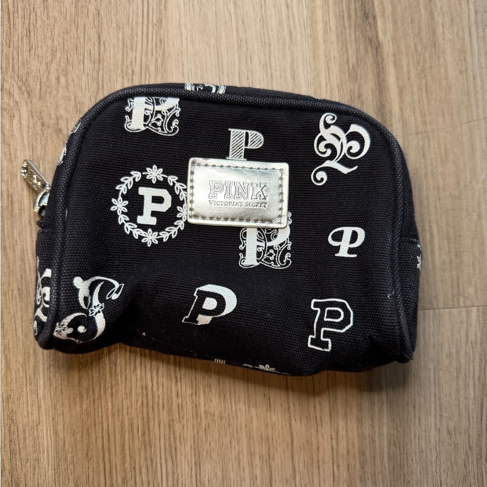 VS PINK Black and White Logo Print Pouch